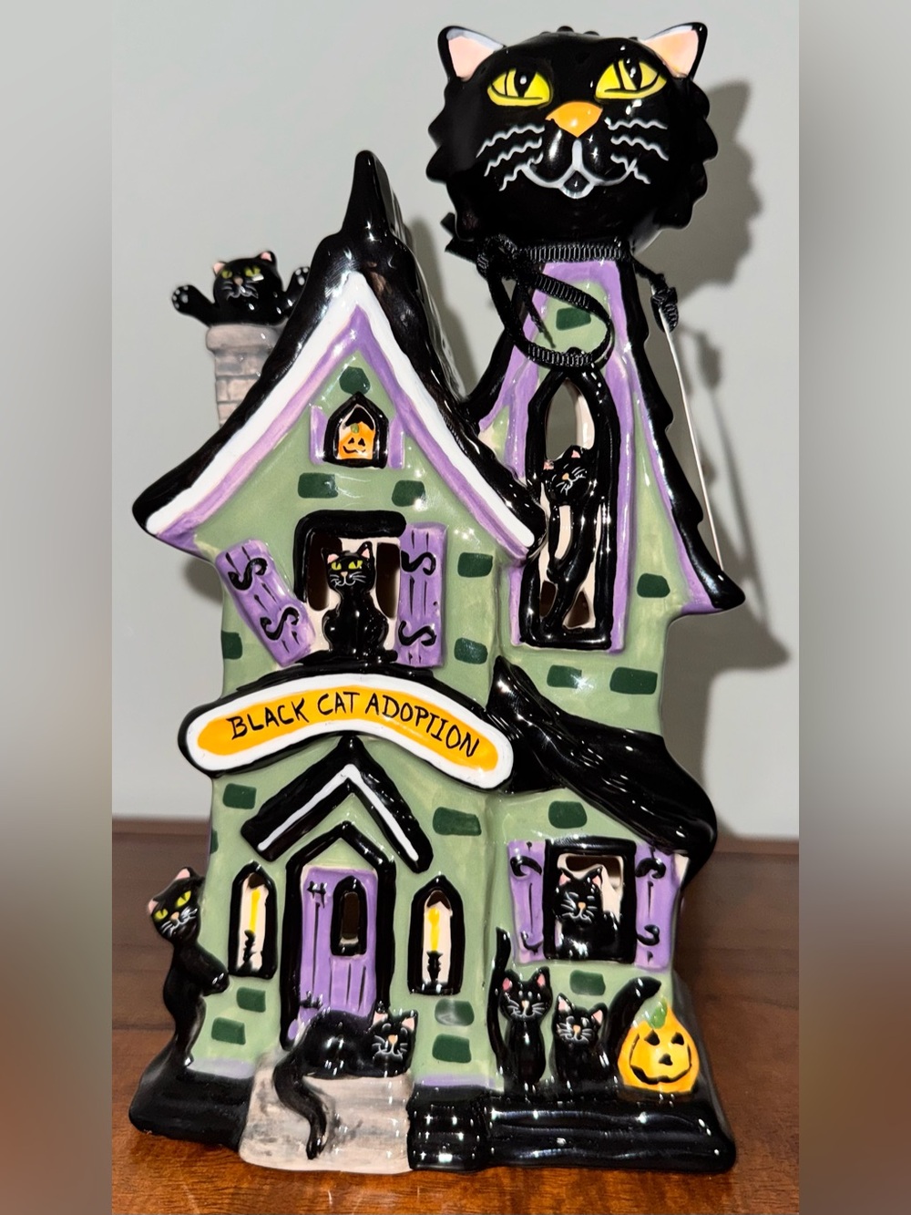 Cute 🥰 Blue Sky Clayworks HALLOWEEN "BLACK CAT ADOPTION" T-Lite Candle House 🆕